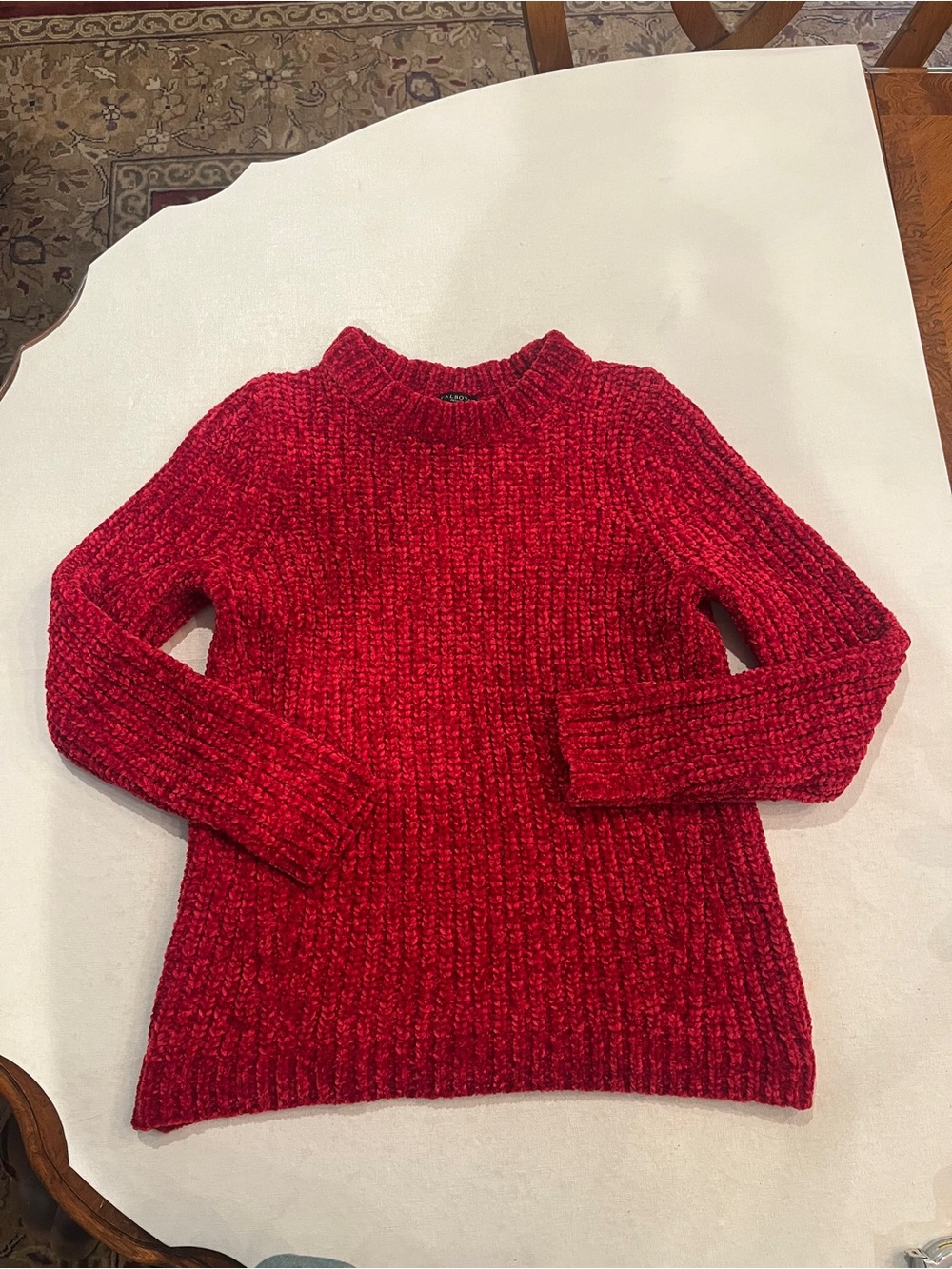 Talbots bright Red Chenille knit Turtleneck Sweater. Small petite. GUC!